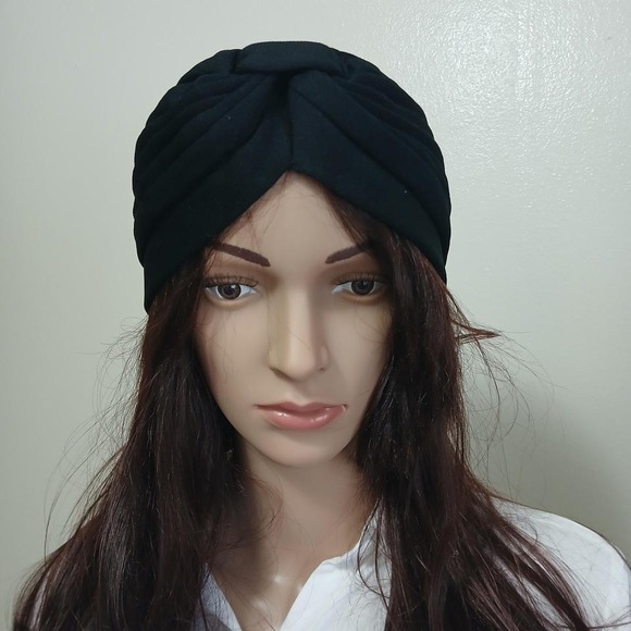 Vintage 70s black turban headwrap hat - Picture 2 of 3